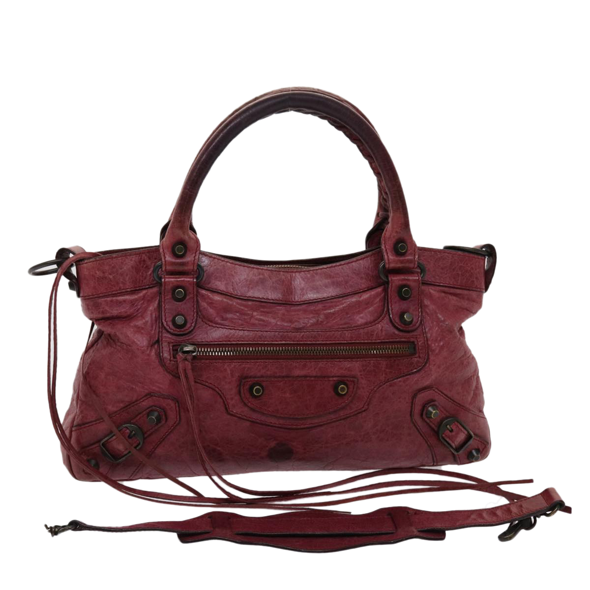 Balenciaga The First Hand Bag Leather 2way Red 103208 Auth Yk7618